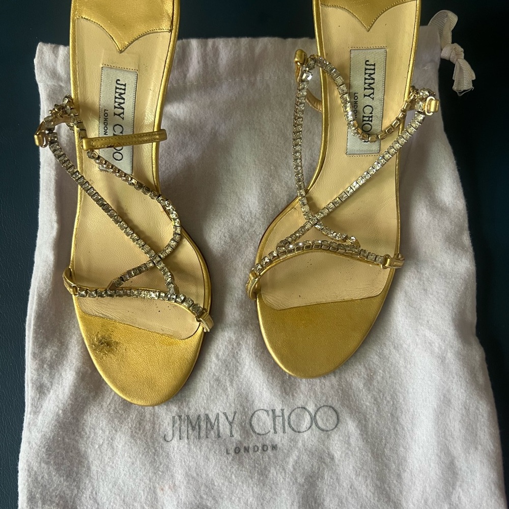 Jimmy Choo Gold Strappy Sandals
